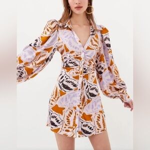 For Love & Lemons Esmeralda Butterfly Button Down Long Sleeve Mini Dress - XS‎
